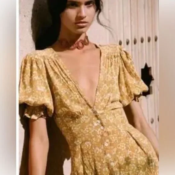 Faithfull the Brand Yellow Floral Midi Dress XS - Picture 5 of 9